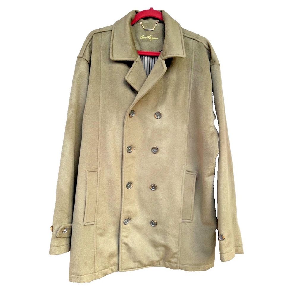 Ben Hogan Wool Cashmere Peacoat XL Olive Double Breasted Military Winter Coat